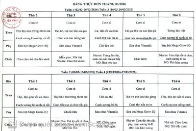 Thực đơn tháng 03/2026