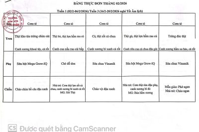 Thực đơn tháng 02/2026